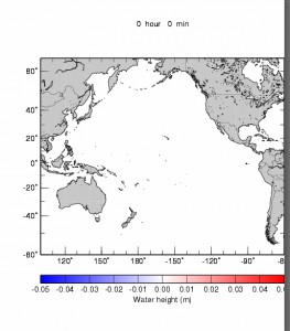 チリ津波の伝播シミュレーション  黒三角は海底津波計の位置 