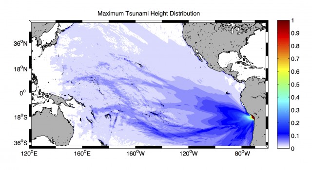 シミュレーションによる津波最大波高分布